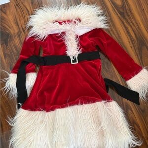 Festive Red and White Kids Dress with Faux Fur Trim